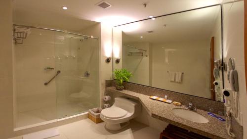 比亚维森西奥GHL Hotel Grand Villavicencio的浴室配有卫生间、淋浴和盥洗盆。