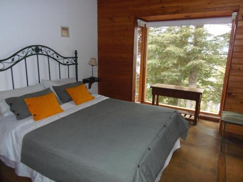 拉安戈斯图拉镇拉托利德拉卡斯卡达山林小屋酒店的一间卧室设有一张床和一个大窗户