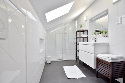 布莱德Vila Laura的拥有白色墙壁和天窗的浴室