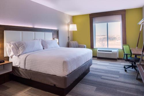 沃思堡沃思堡西智选假日酒店的酒店客房设有一张大床和一张书桌。