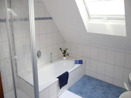奥佩瑙Ferienwohnung am Hauskopf的带淋浴和浴缸的浴室