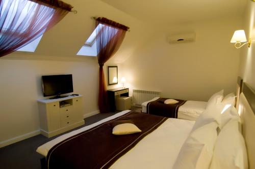 基希讷乌罗萨别墅酒店的一间酒店客房,设有两张床和电视