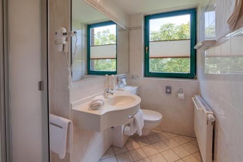 于克里茨努斯巴姆霍夫伽尼酒店的一间带水槽、卫生间和镜子的浴室