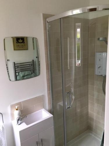 埃文河畔布拉德福樱桃树旅馆的带淋浴和盥洗盆的浴室