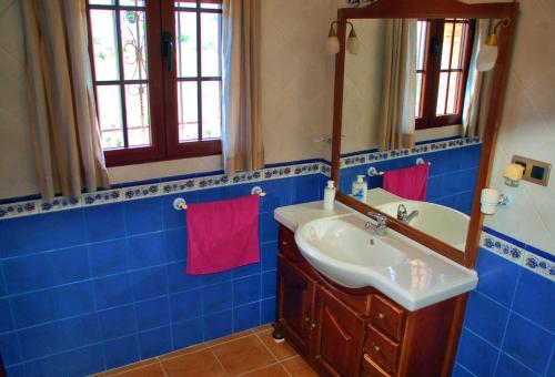 伊斯纳哈尔La Villa del Lago的蓝色的浴室设有水槽和镜子
