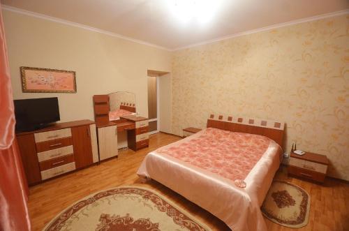 尼古拉耶夫安德瑞斯卡亚VIP公寓的一间卧室配有一张床和一台电视