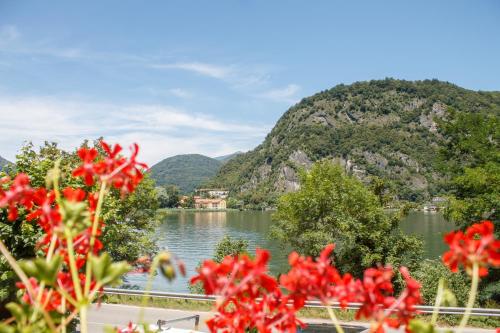 拉韦纳蓬泰特雷萨格罗多巴客酒店的享有以山脉为背景的湖泊美景