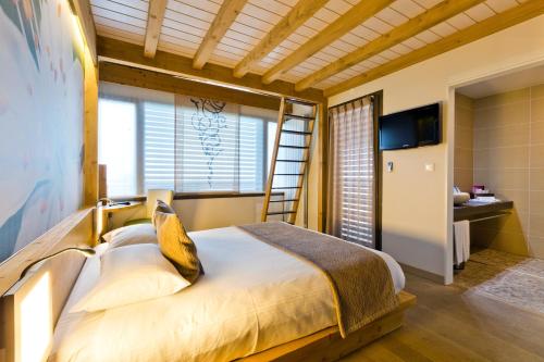 雷加霍斯达哈施萨沃伊拉克罗伊克斯&Spa酒店的一间卧室配有一张带梯子的床