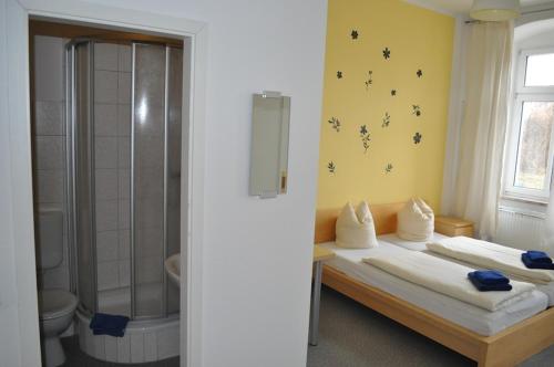 德累斯顿德累斯顿单人禁烟酒店的客房设有两张床、淋浴和一间浴室。