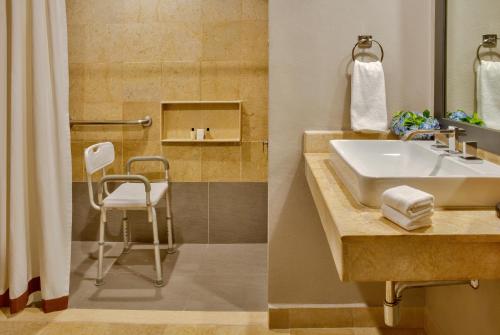 韦拉克鲁斯美术馆广场韦拉克鲁斯酒店的浴室设有水槽和淋浴旁的椅子