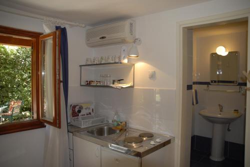 布德瓦Holiday Home Olive Tree的一个带水槽和水槽的小厨房