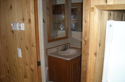 Harden Flat优胜美地湖群小屋40号假日公园的一间带水槽和镜子的浴室