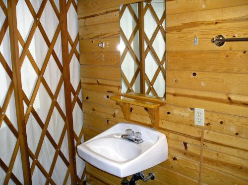 Harden Flat湖河蒙古包22号优胜美地酒店的一间带水槽和镜子的浴室