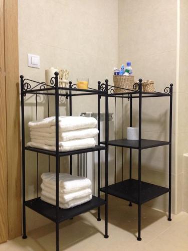 阿尔格达斯Apartamento Turistico Cigüeña de Arguedas的浴室内备有带毛巾的黑色毛巾架