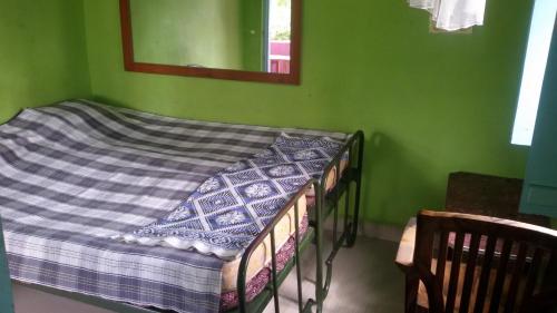 亨比Kiran River View Guest House的绿色客房内的一张双层床
