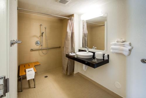 雷内克萨堪萨斯城西南列涅萨号6汽车旅馆的一间带水槽和镜子的浴室
