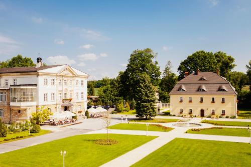 希隆斯克地区勒武韦克Pałac Brunów - Wellness & SPA的享有建筑和公园的空中景致