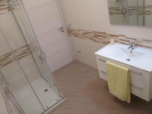Spinetoli斯派奥拉住宿加早餐旅馆的一间带水槽和淋浴的浴室