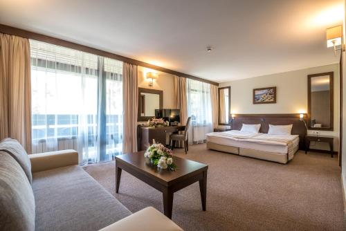 波罗维茨波罗维兹雄狮酒店的带沙发、床和桌子的客厅