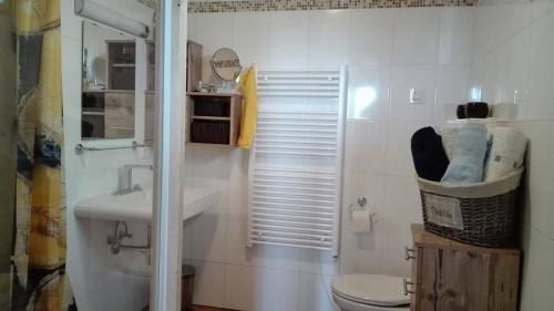 圣科卡瑟林奥夫Gartenwohnung auf der Sommeralm的白色的浴室设有水槽和卫生间。