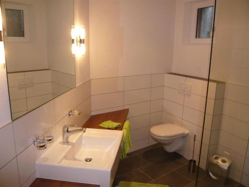 散特Chasa Vidos 270 - Familie Scandella的一间带水槽和卫生间的浴室