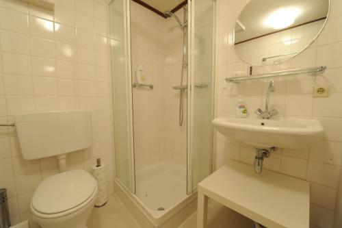 Bennekom宾尼格姆马普塔司旅馆的浴室配有卫生间、淋浴和盥洗盆。