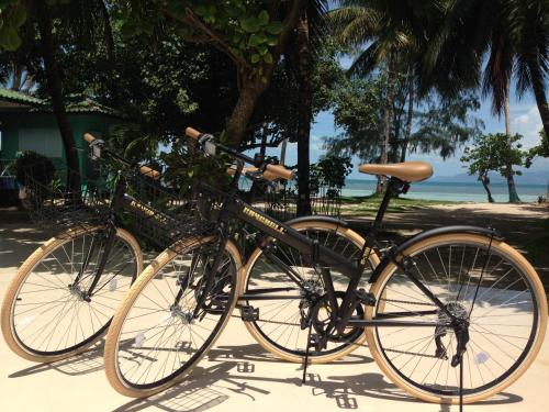 通萨拉海门海滩度假村的两辆自行车在海滩上停放