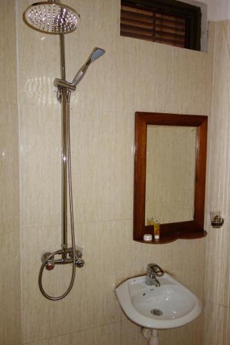 金贾Impala Suites的一间带水槽、淋浴和镜子的浴室