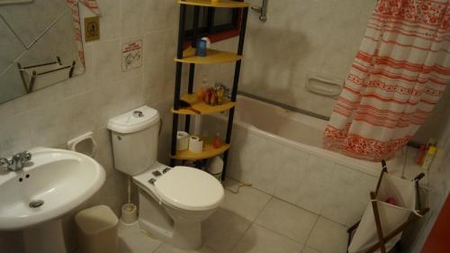 拉纳卡Destalo Court Larnaca Apartment的一间带卫生间和水槽的小浴室