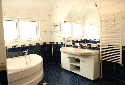 布拉索夫阿波罗尼亚酒店的浴室配有卫生间、盥洗盆和浴缸。
