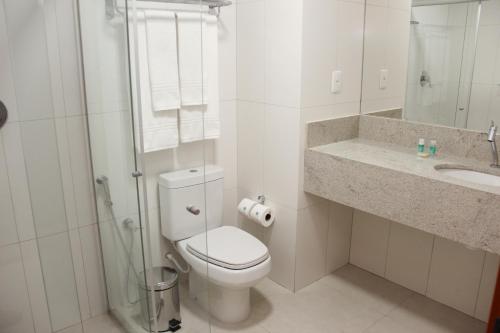 MineirosGran Park Hotel e Convenções的白色的浴室设有卫生间和水槽。