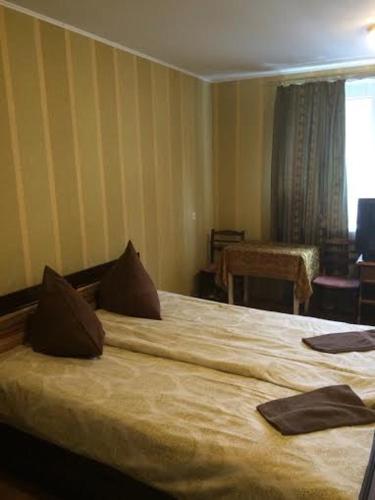 文茨皮尔斯Strādnieku viesnīca的一间卧室,卧室内配有一张大床