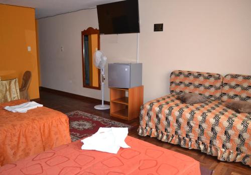 特鲁希略博纳尼特旅馆的带沙发和电视的客厅