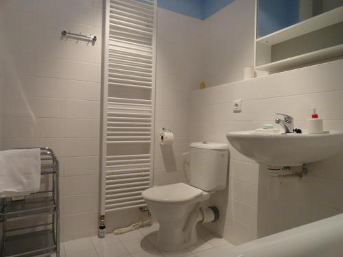 哈拉霍夫Ski-Bike Čertovka的白色的浴室设有卫生间和水槽。