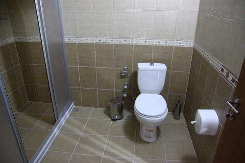 MutDeveci Hotel的一间带卫生间和淋浴的小浴室