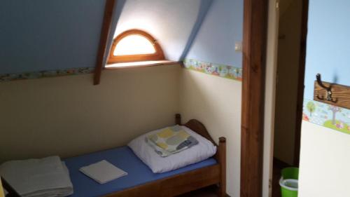 科帕利诺Zagroda Pod Gontem的一个小房间的小床,设有窗户