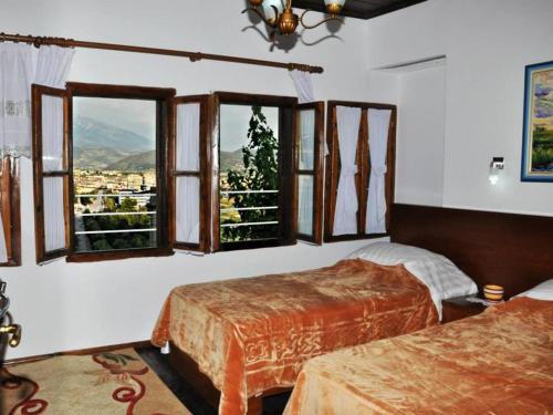 培拉特Guest house Hava Baci的一间卧室设有两张床和美景窗户。