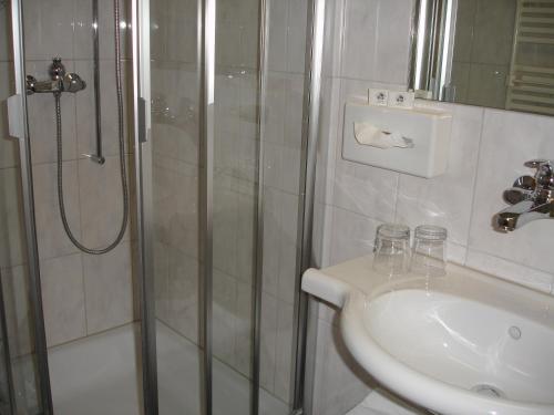 英格堡加尼霍斯塔特酒店的带淋浴和盥洗盆的浴室