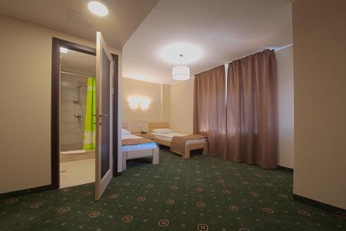 利沃夫Advenus Hotel的一间酒店客房 - 带一张床和一间浴室