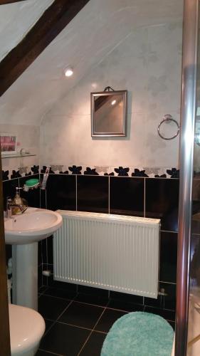 拉腊Clarisses Cottage的一间带水槽和镜子的浴室