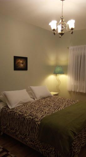 格拉玛多Hospedagem domiciliar Gramado的一间卧室配有一张大床和灯