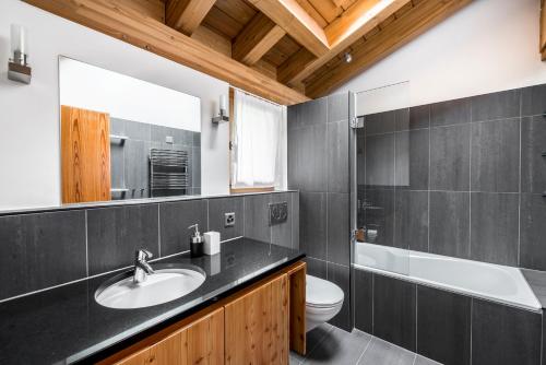 采尔马特阿里度假公寓的一间带水槽、卫生间和镜子的浴室