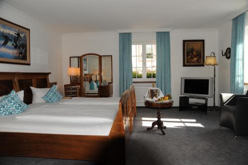 莱茵河畔威尔Hotel Adler - Weil am Rhein的一间带大床的卧室和一间客厅