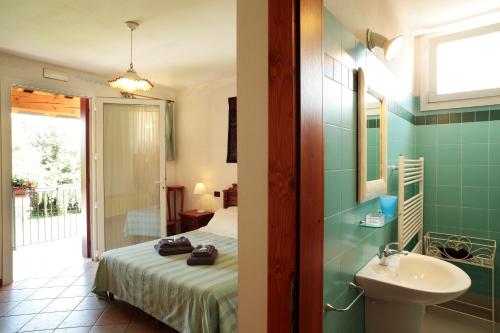 CassolaAgriturismo Il Magicorto的客房内的浴室设有床和水槽