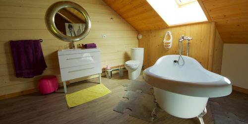 克松吕-隆日梅五色布瓦及水疗住宿加早餐酒店的一间带水槽、镜子和卫生间的浴室