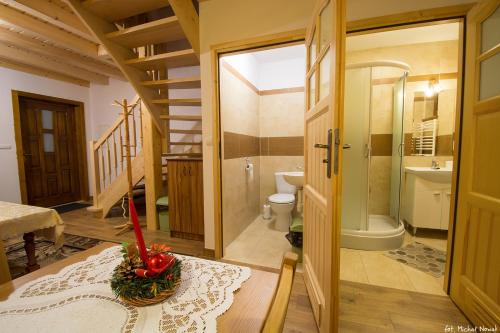 KacwinDW KINGA i DOMKI的浴室设有楼梯、卫生间和水槽。