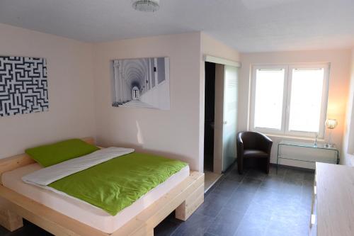 贝尔普MOTEL BELP Bern Airport的一间卧室配有一张带绿毯的床