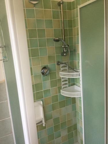 弗卢米尼马焦雷Chicco Frau appartamenti trattati con OZONO的一间带水槽和淋浴的浴室