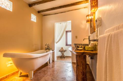 奥尔沃克斯岛Ser Casasandra Boutique Hotel的带浴缸和盥洗盆的浴室