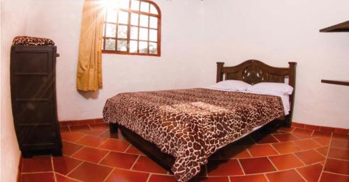 洛斯桑托斯Hacienda Sanmiguel de la Prada的一间卧室配有一张床和一个梳妆台